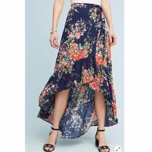 Anthropologie On The Road Blue Floral High Low Maxi A-Line Skirt Women's Size XS